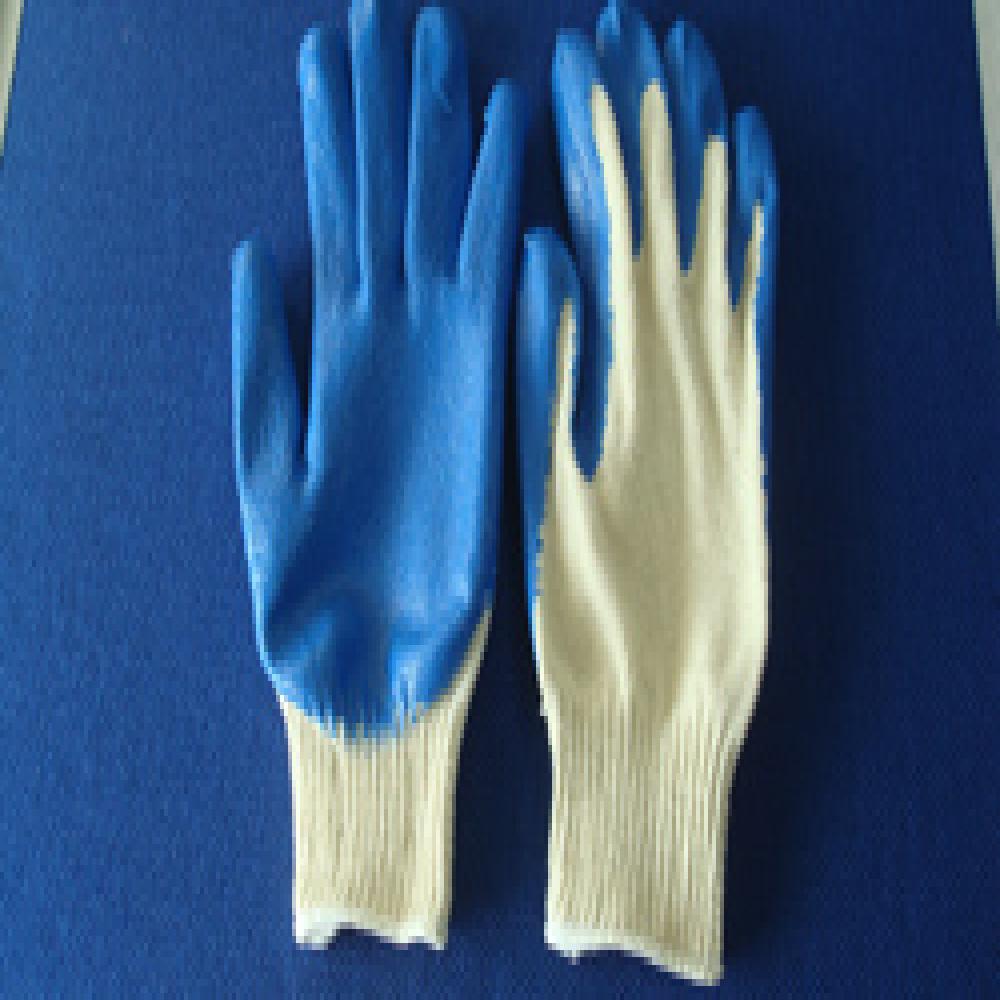 Blue latex coated gloves