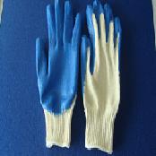 Blue latex coated gloves