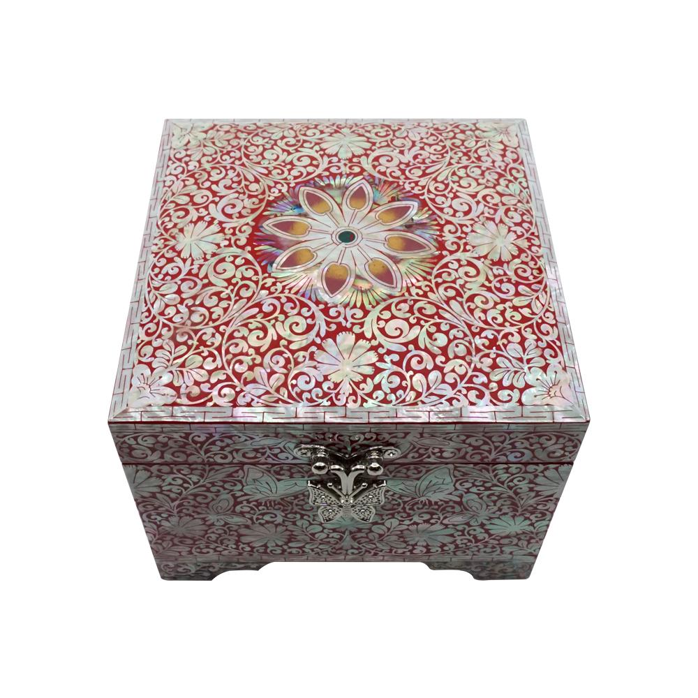 Nacre Inlay Mother of Pearl Storage Chest Wooden Box Crane with Pin Tree Design Jewelry Mirror Box