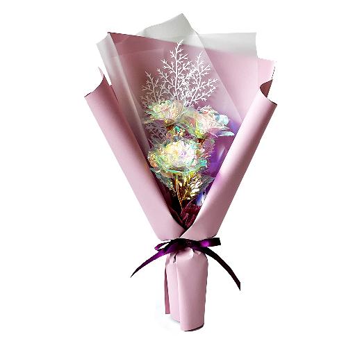 Hologram Mini Flower Bouquet Snowflake Flower LED (Three roses)  Indie Purple