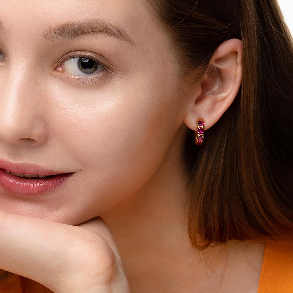 Round Volume Ruby Earrings ( S925 )