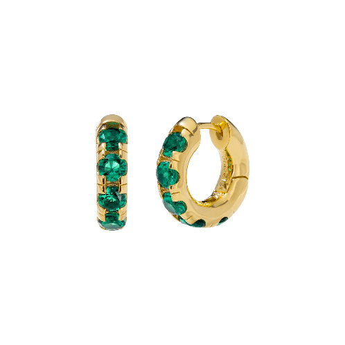 Round Volume Emerald Earrings ( S925 )