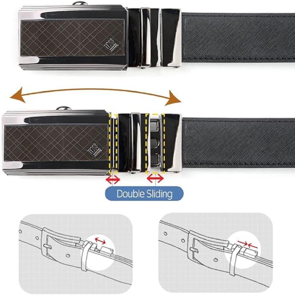 LineFit Men's Leather Belt_Casual Dress Classic Jean Adjustable Automatic Stretch Buckle S05 (Sizes